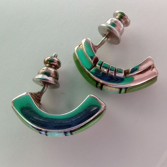 Vintage Charlie Bowie signed earrings with jade and opals - Picture 3 of 5